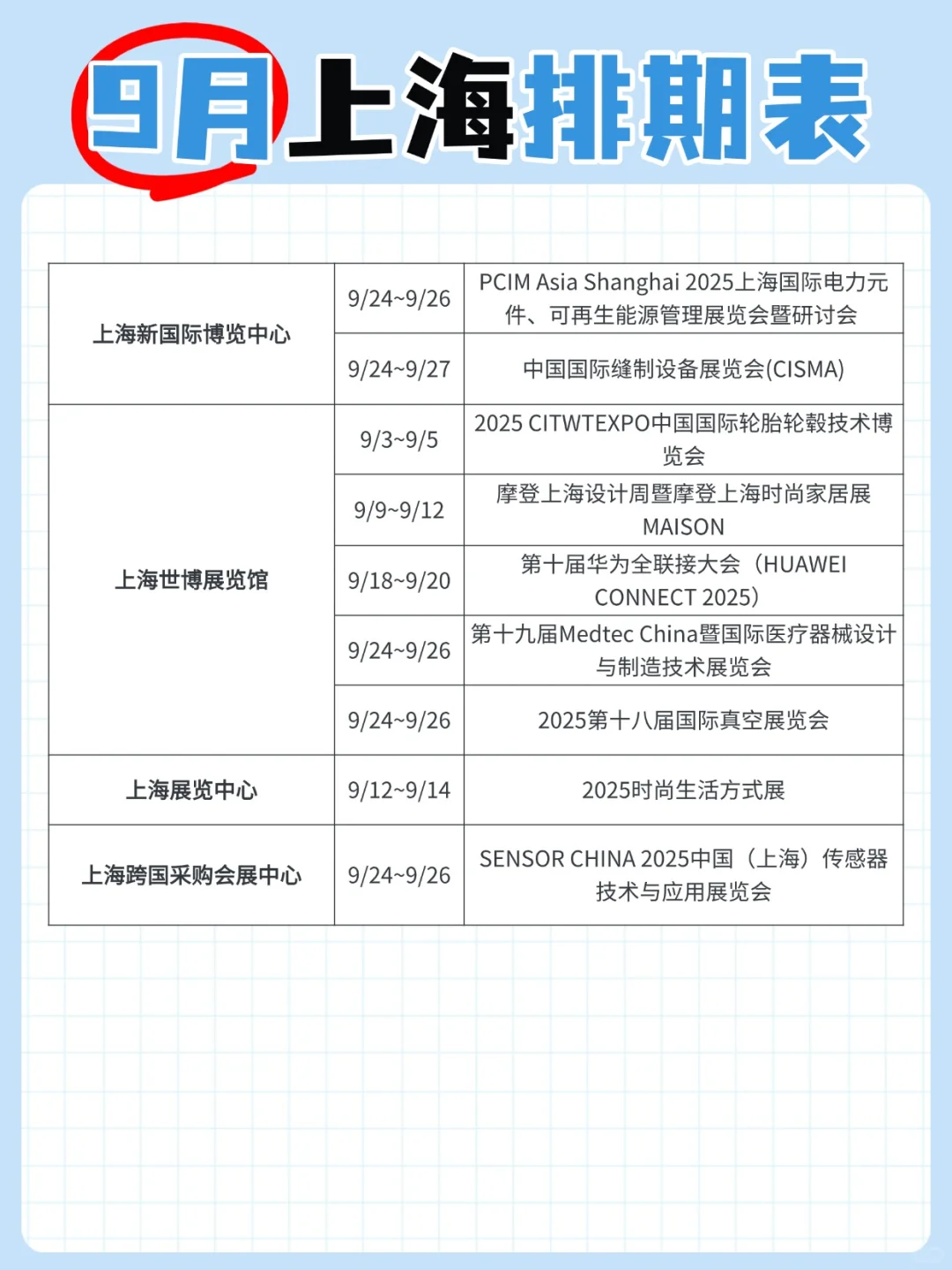 9月上海排期表已公布！建议收藏！