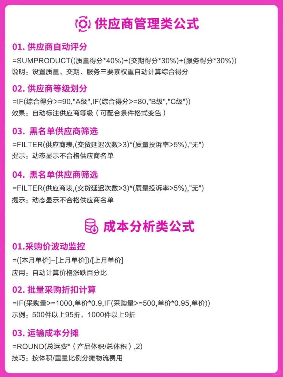采购会用到的一些救命EXCEL公式采购会用到