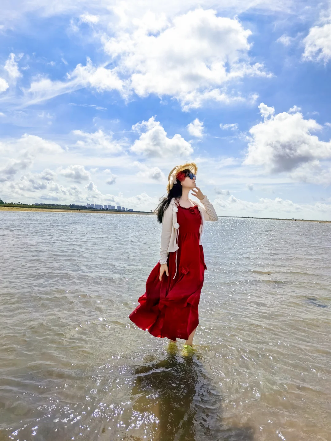 在海边 北海 必备红色裙子