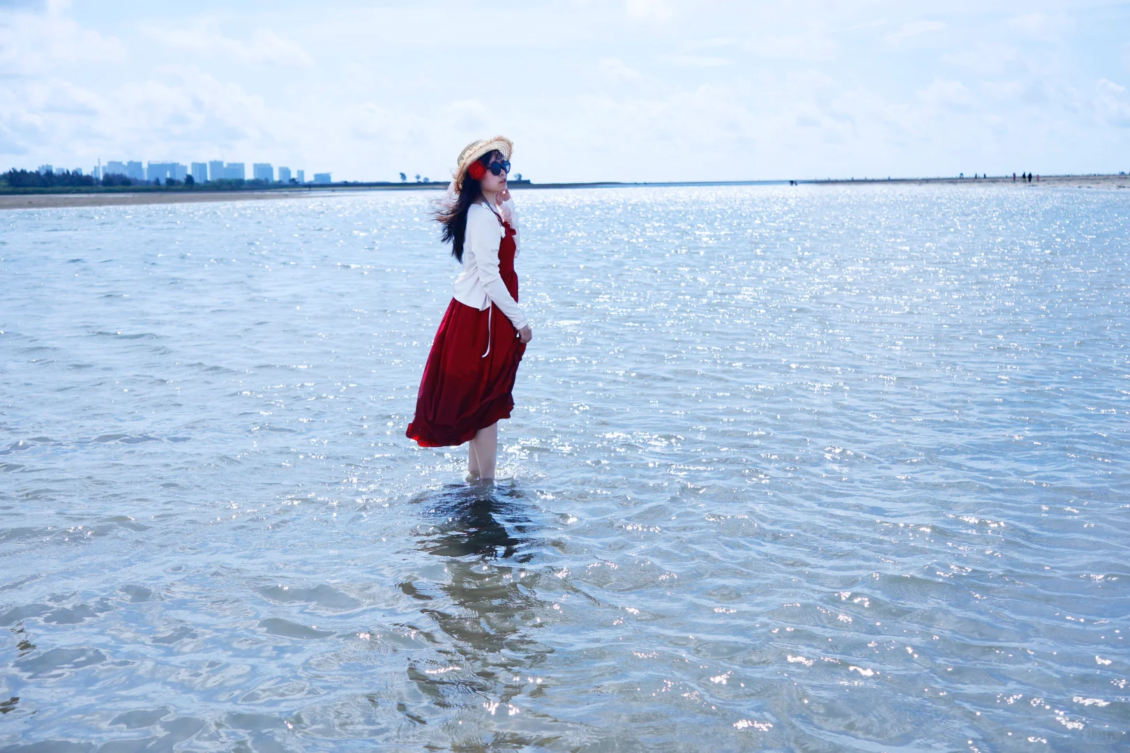 在海边 北海 必备红色裙子