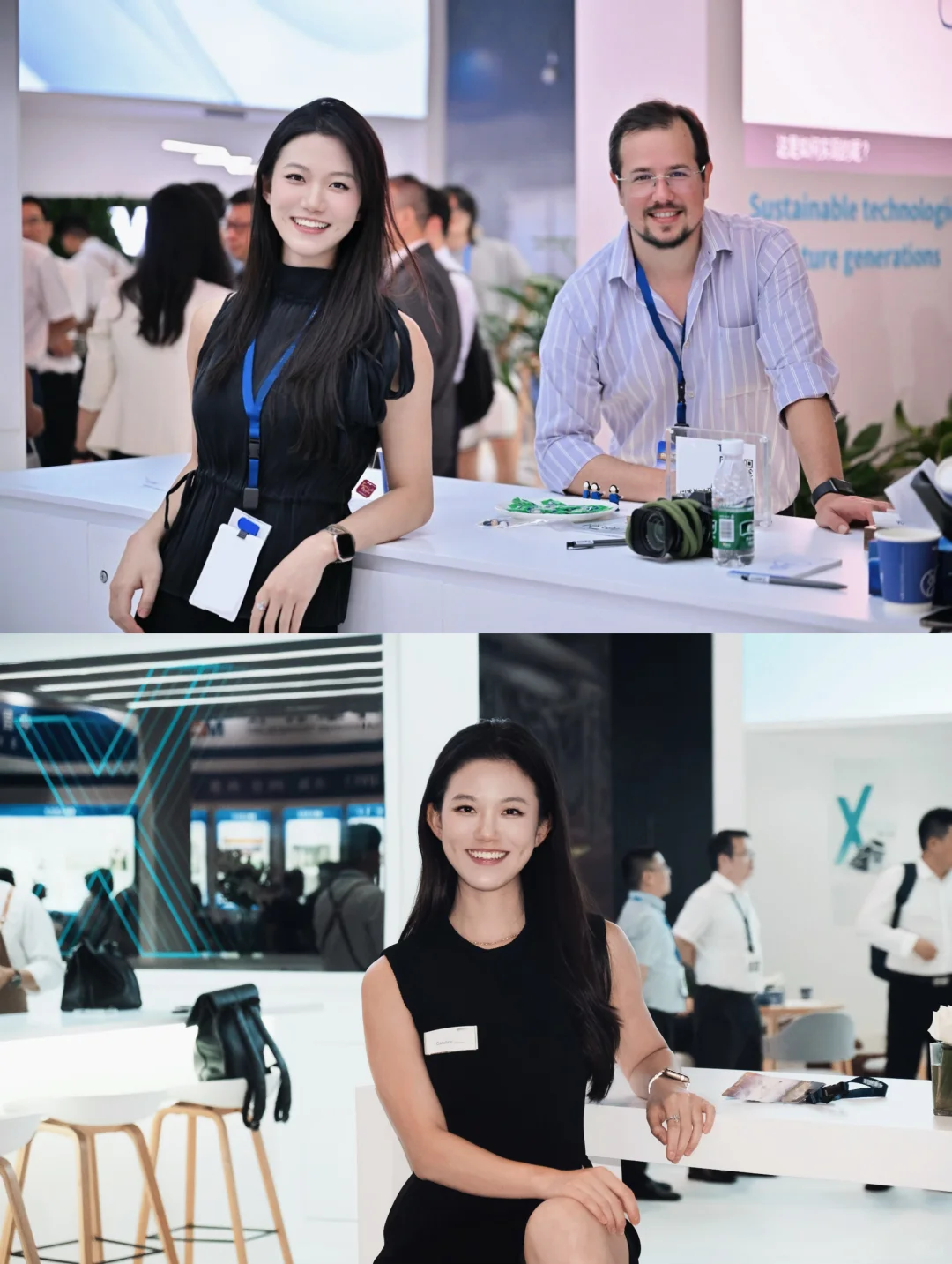 展会现场：巴西同事开玩笑说跟模特合影了