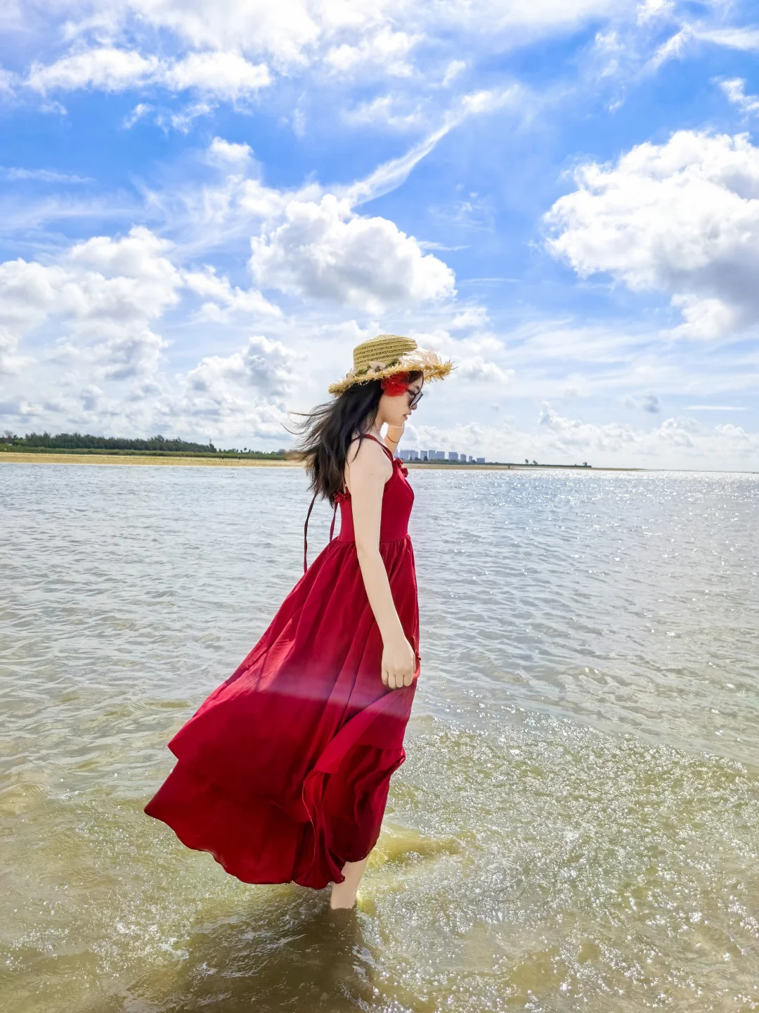 在海边 北海 必备红色裙子