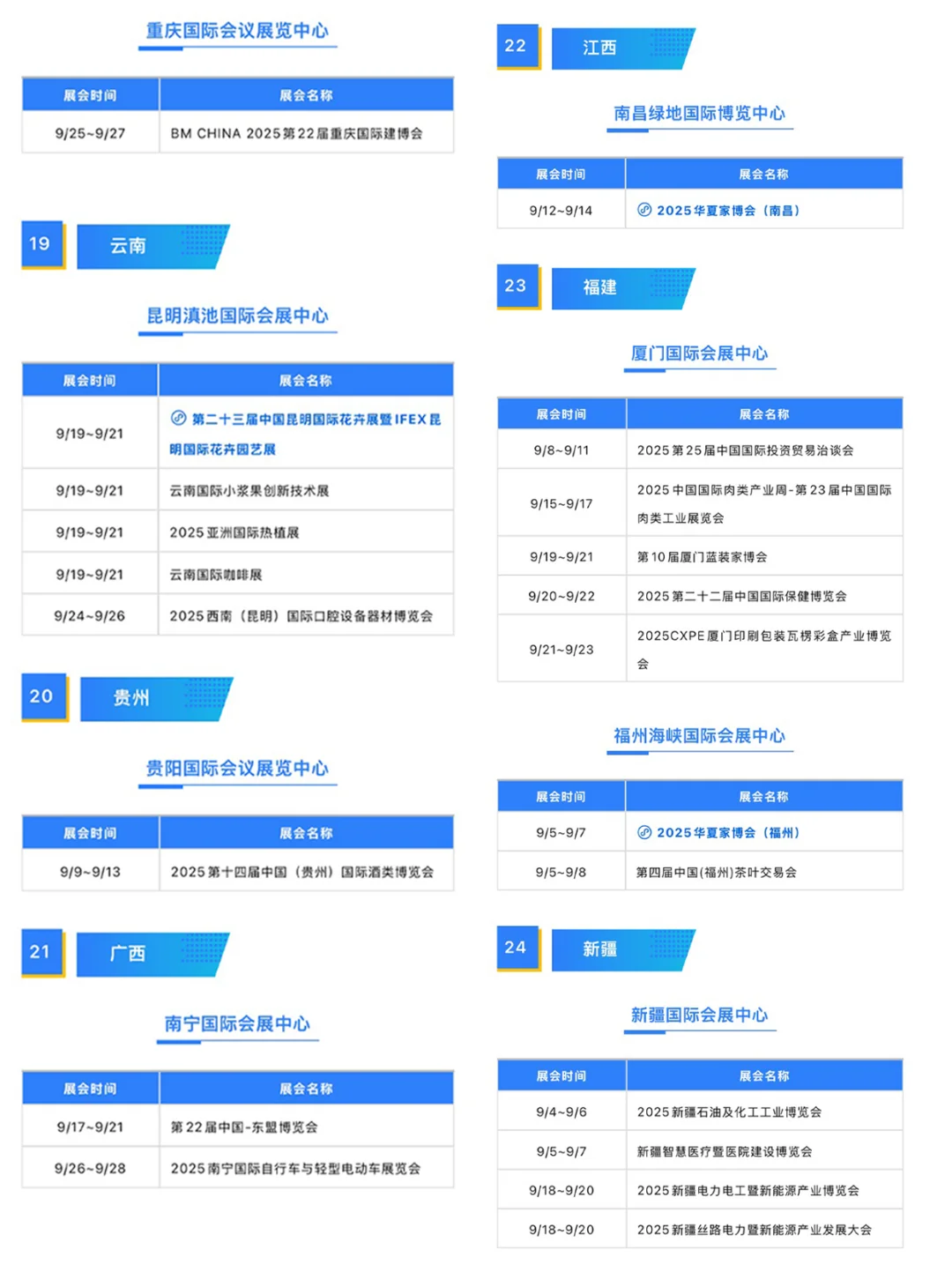 全国9月展会排期大公开！