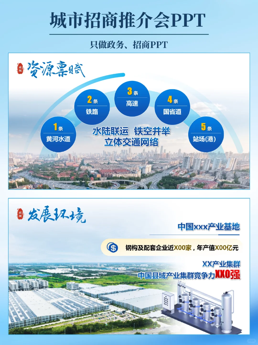浅色简约风城市招商推介会PPT高端设计