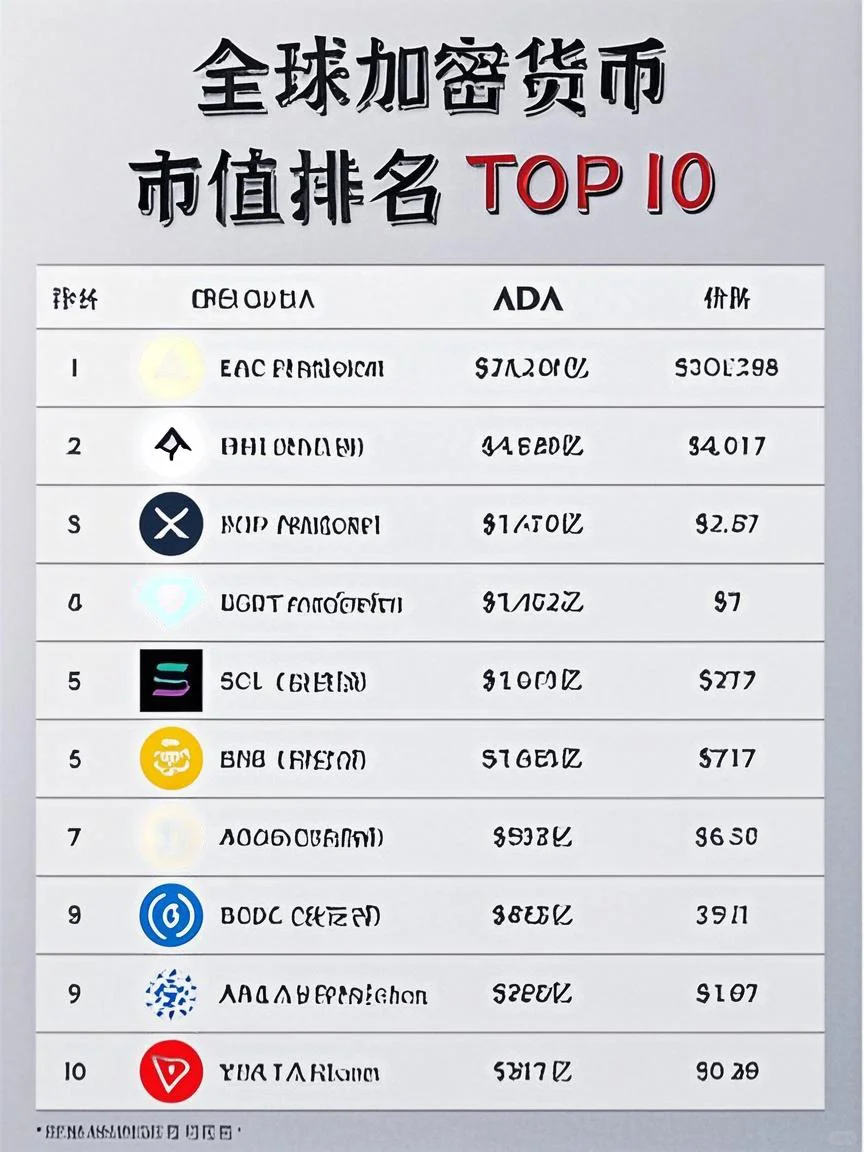 全球加密货币市值TOP10，谁能逆袭？