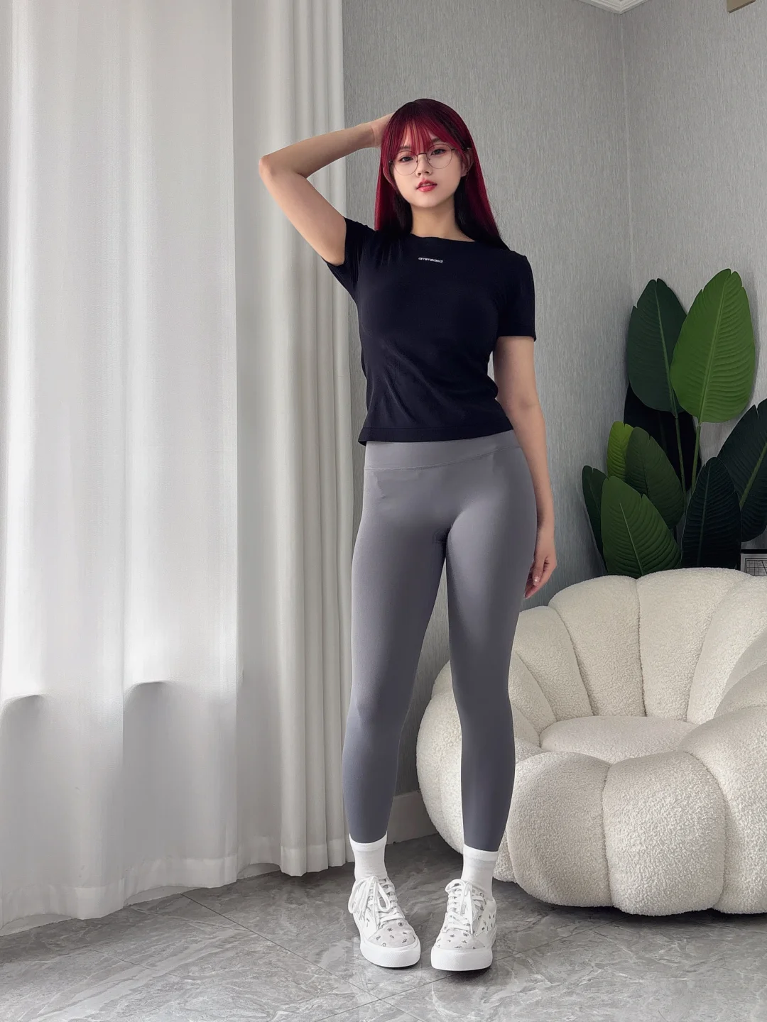 肉腿跟灰色瑜伽裤绝配～