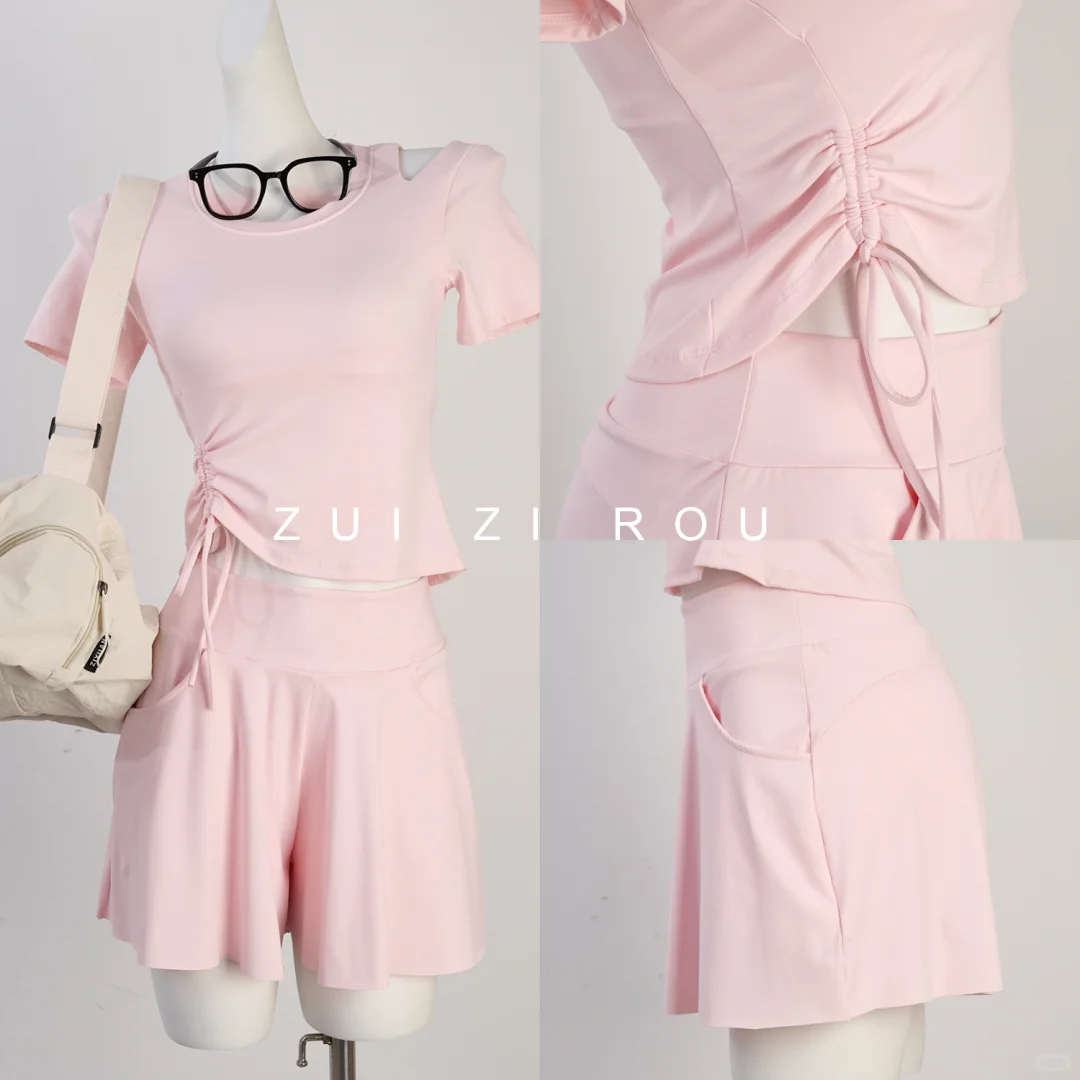 粉粉嫩嫩的瑜伽服显白显身材，谁能不爱啊