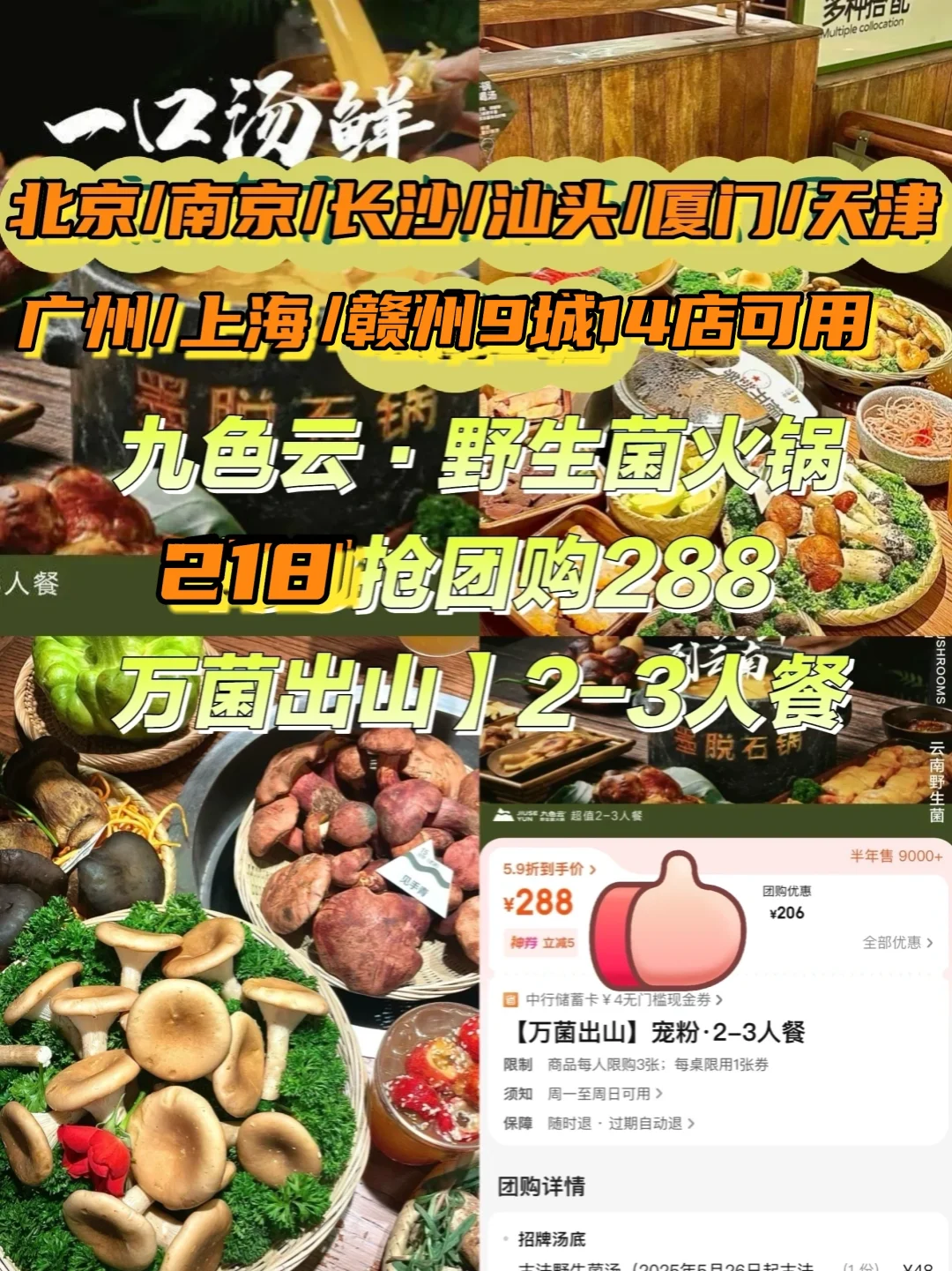 全国14店通兑‼人均73吃云南野生菌火锅?
