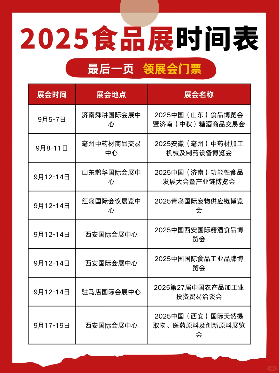 已更新❗️2025下半年食品展会排期时间表
