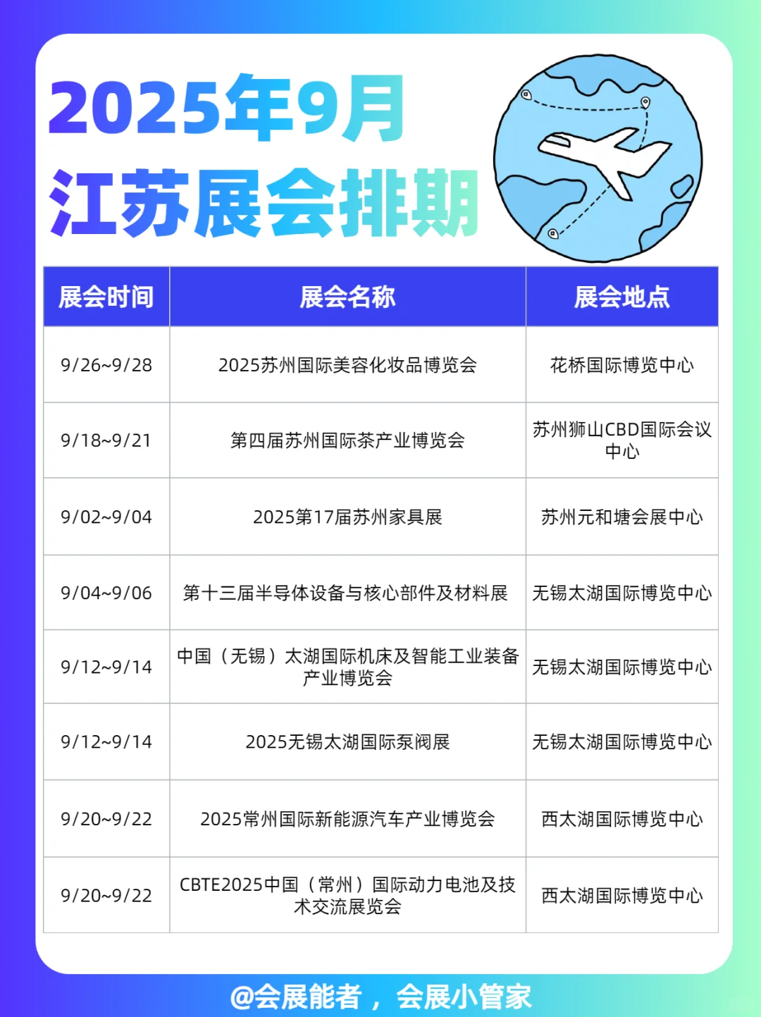 9月江苏展会排期，精彩抢先看！