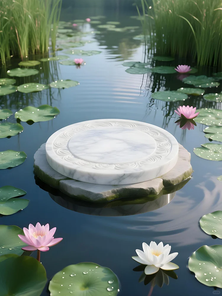 荷花白色大理石电商场景展台