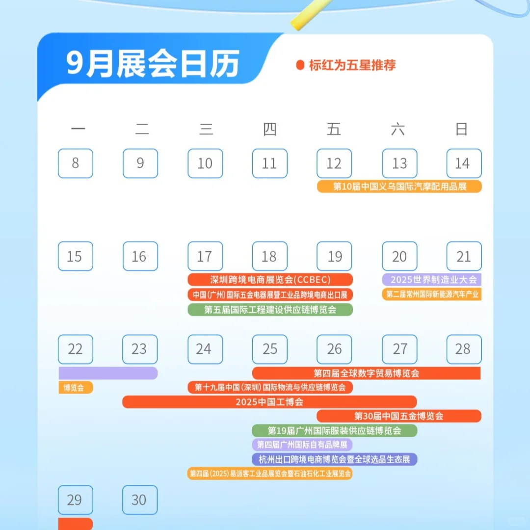 9月进出口行业展会信息汇总