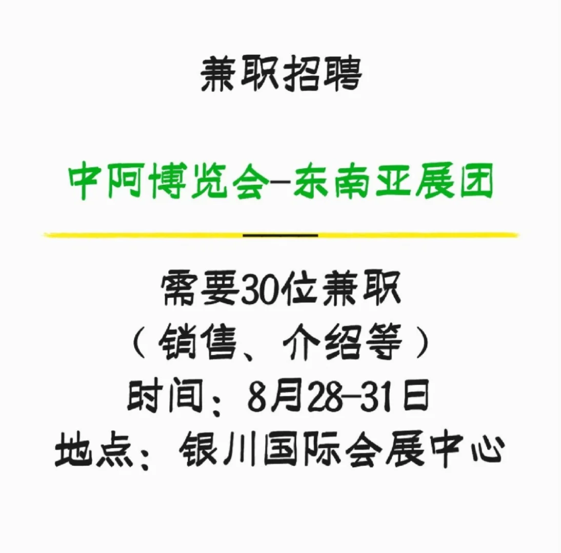 【老板直招4位】中阿博览会 兼职人员招募
