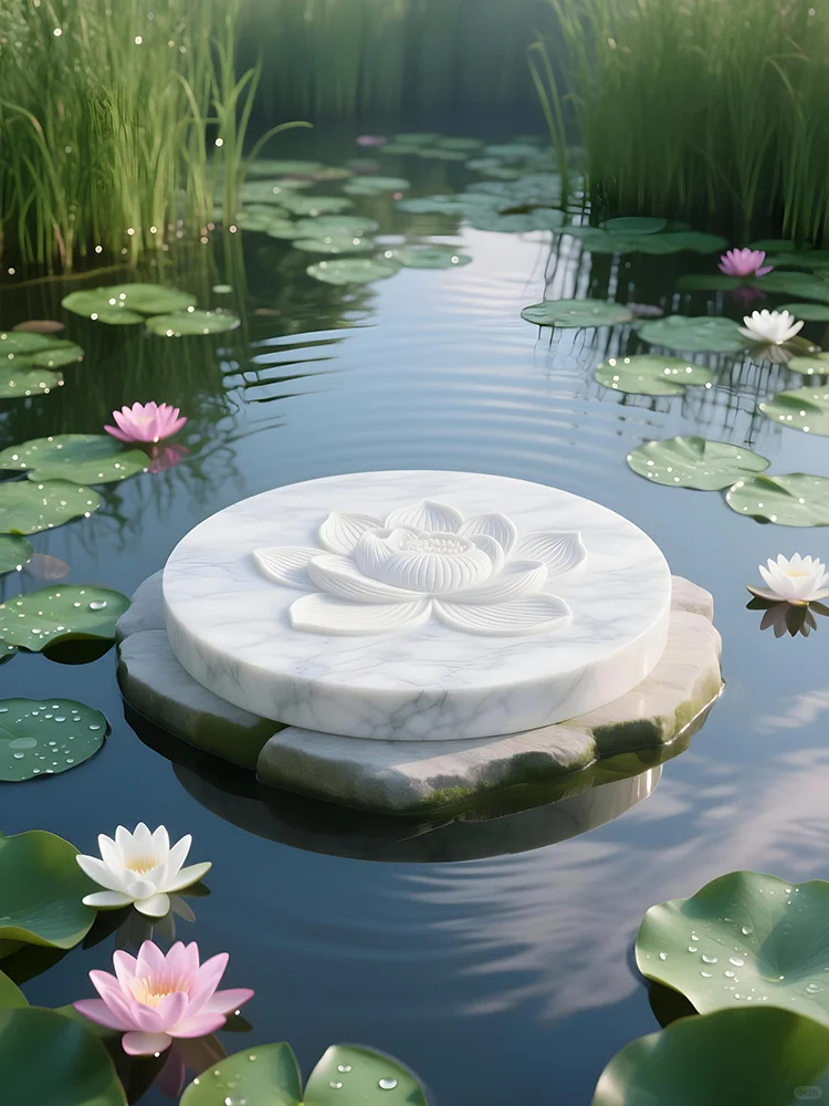 荷花白色大理石电商场景展台