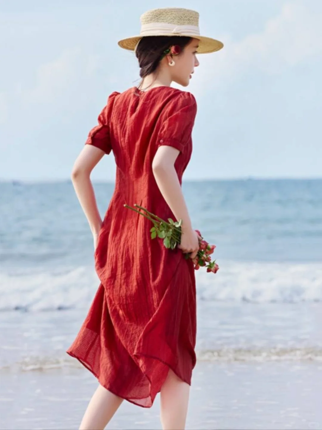 又法又仙又森女！哥弟红色系连衣裙度假穿搭