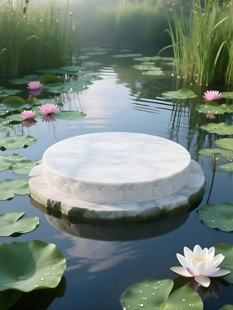 荷花白色大理石电商场景展台