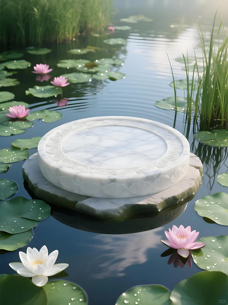 荷花白色大理石电商场景展台