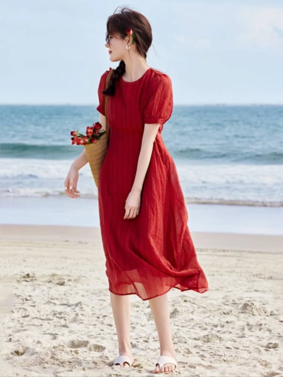 又法又仙又森女！哥弟红色系连衣裙度假穿搭