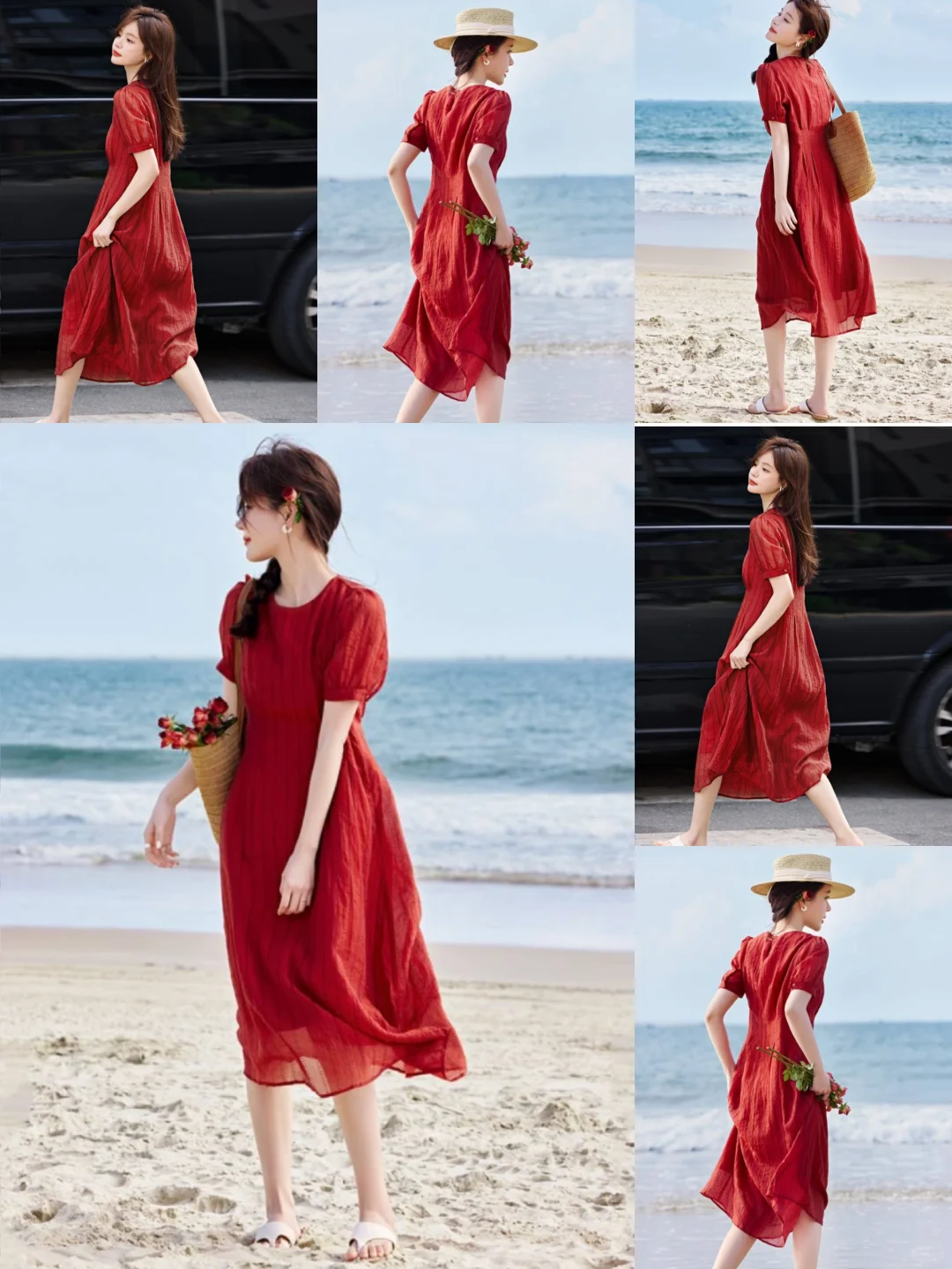 又法又仙又森女！哥弟红色系连衣裙度假穿搭