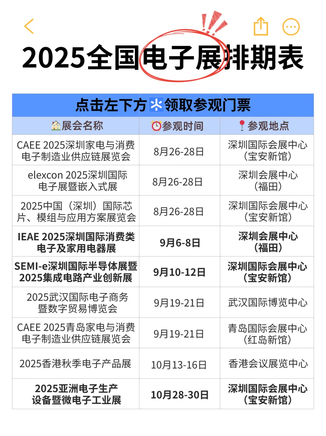 最新版丨2025电子展会排期表