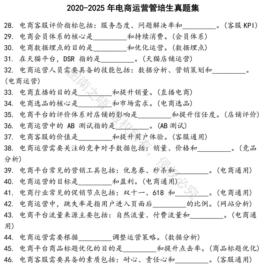 电商运营管培生招聘考试资料真题笔试面试