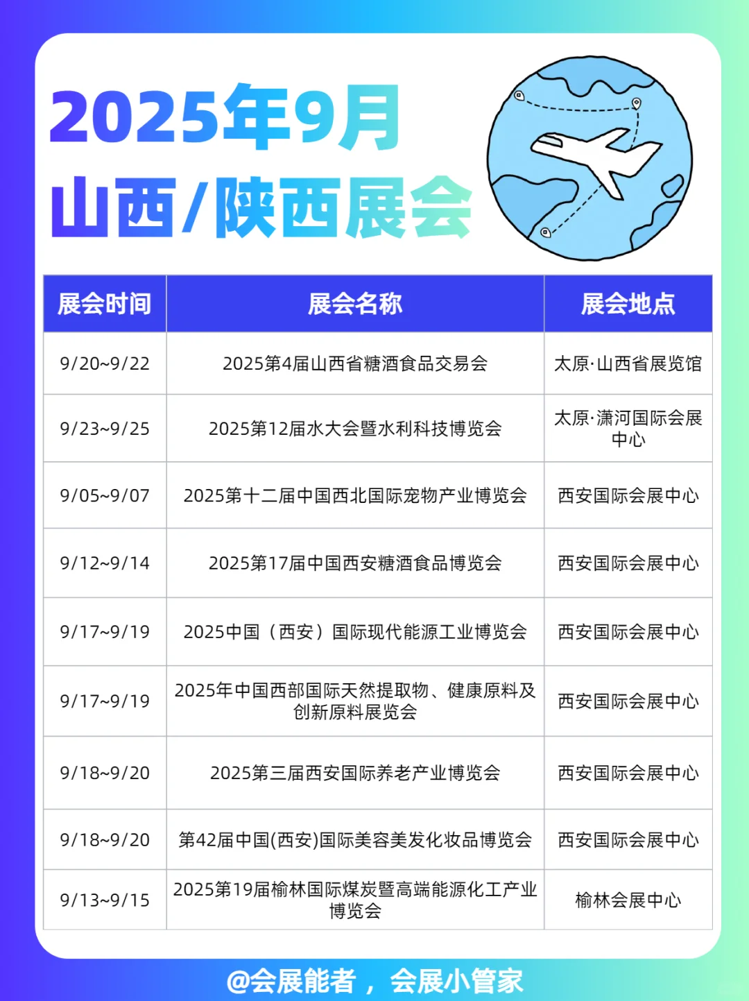 9月山西、陕西展会排期来喽~