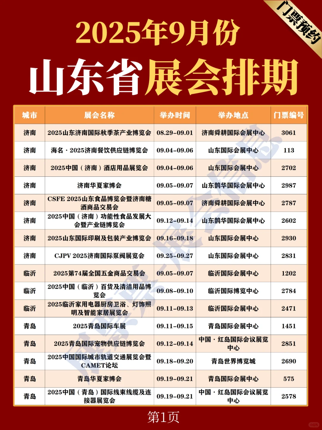 山东省展会 | 2025年9月展览排期（共22场）