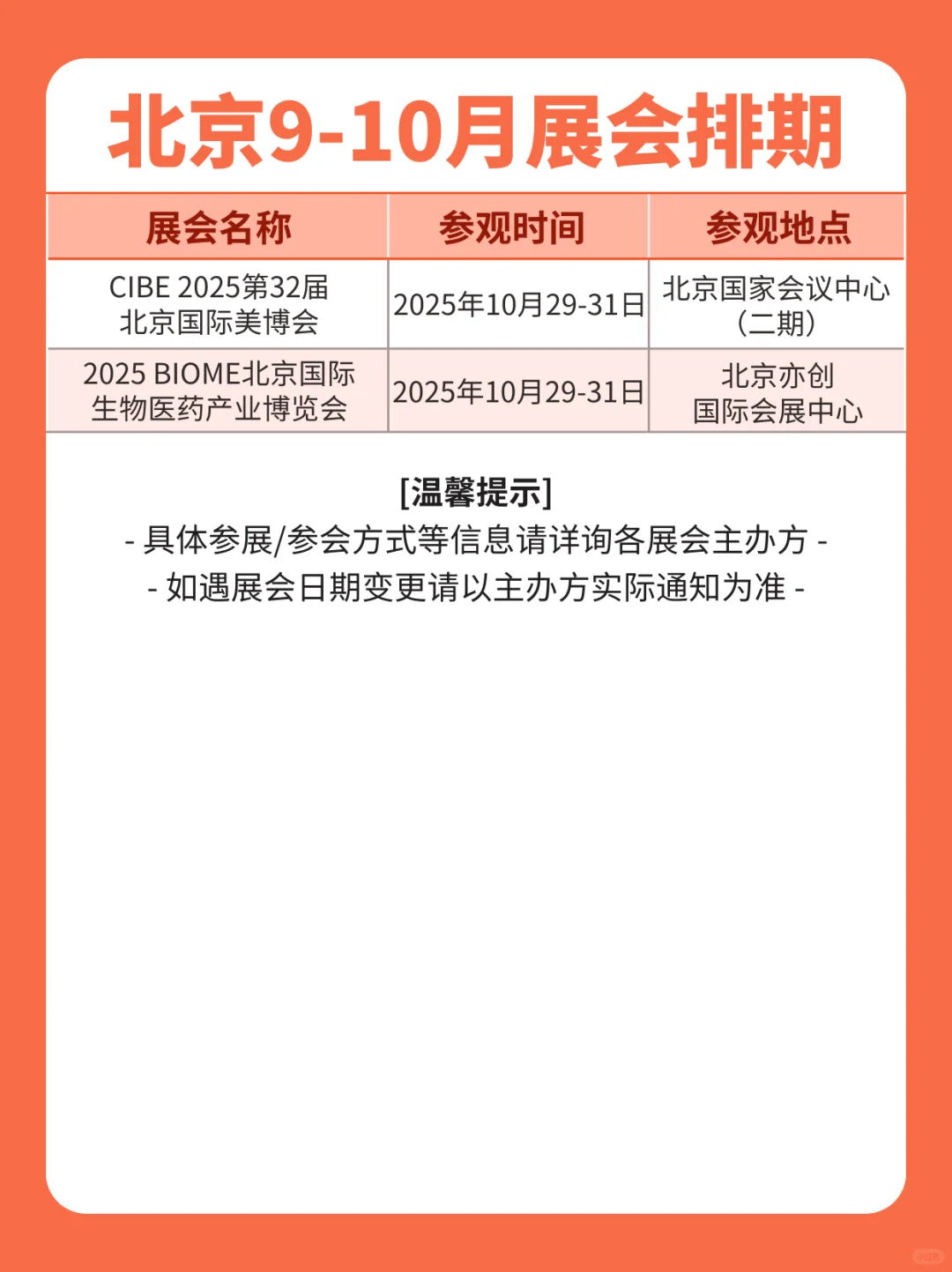 最新版丨北京9-10月展会排期表