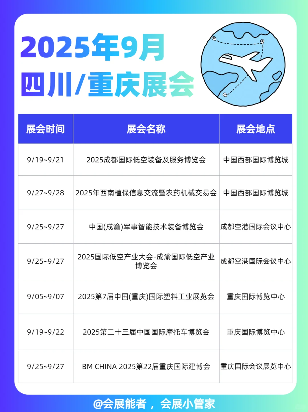 9月四川、重庆展会排期来啦~