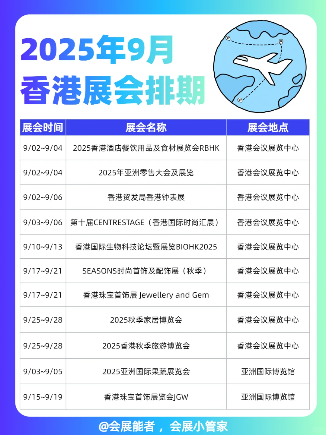 9月份香港展会排期来喽~