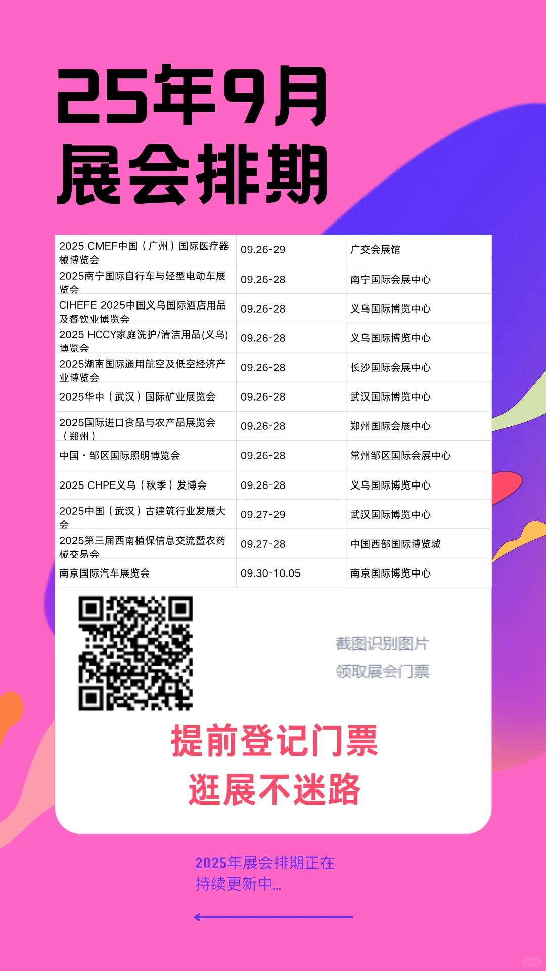 9月全国展会时间+地点+门票通道来袭！