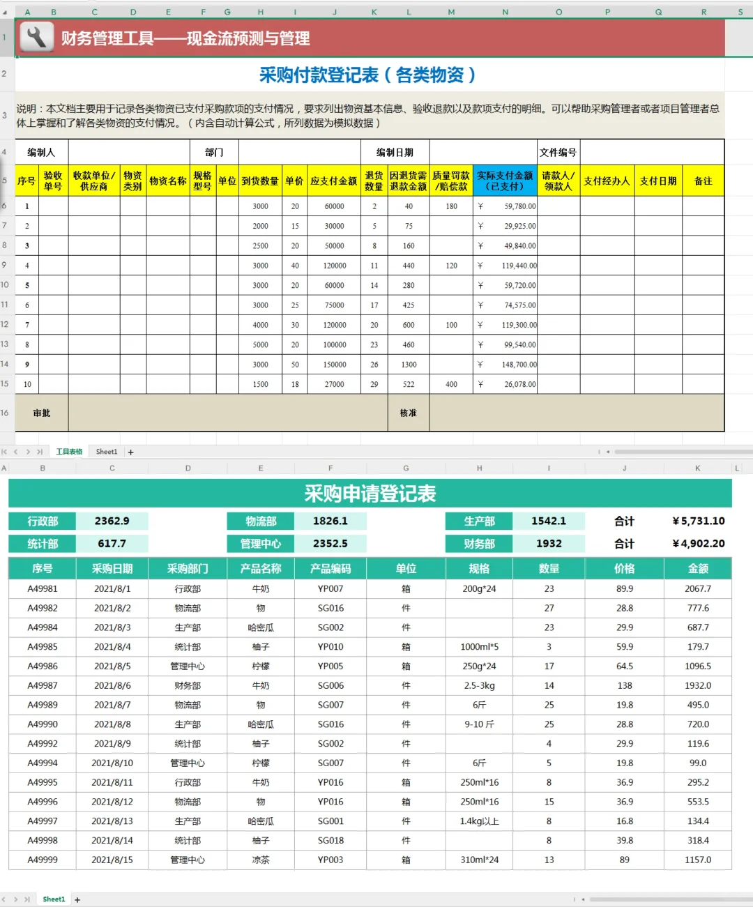 终于把采购登记管理表做好了，再也不担心加