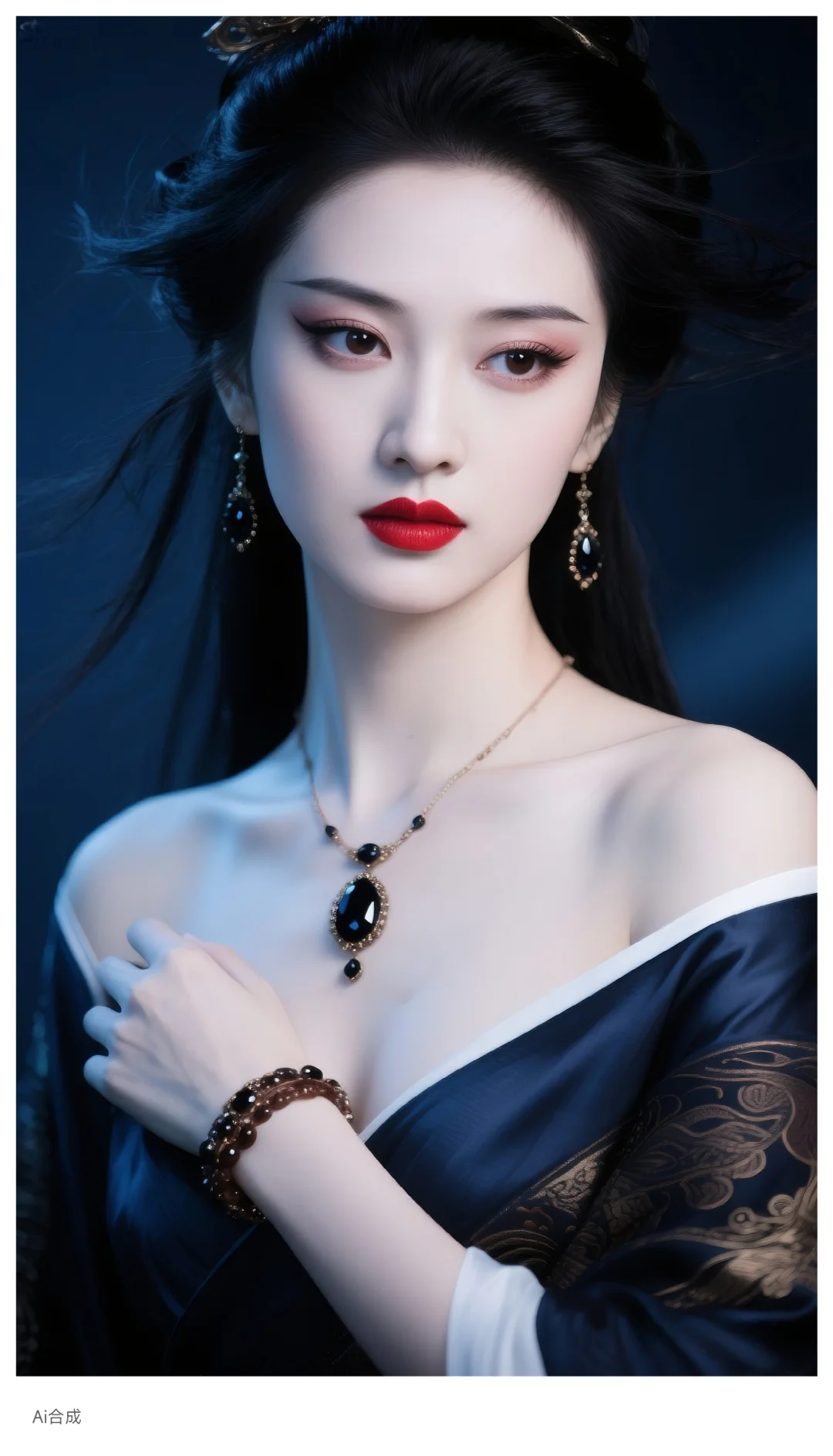 青丝如瀑，皎皎玉容