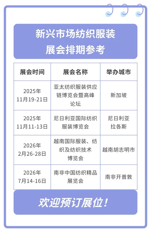 新兴市场纺织服装展会排期参考