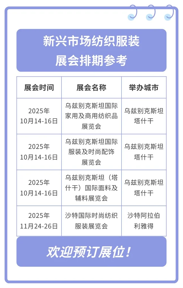 新兴市场纺织服装展会排期参考