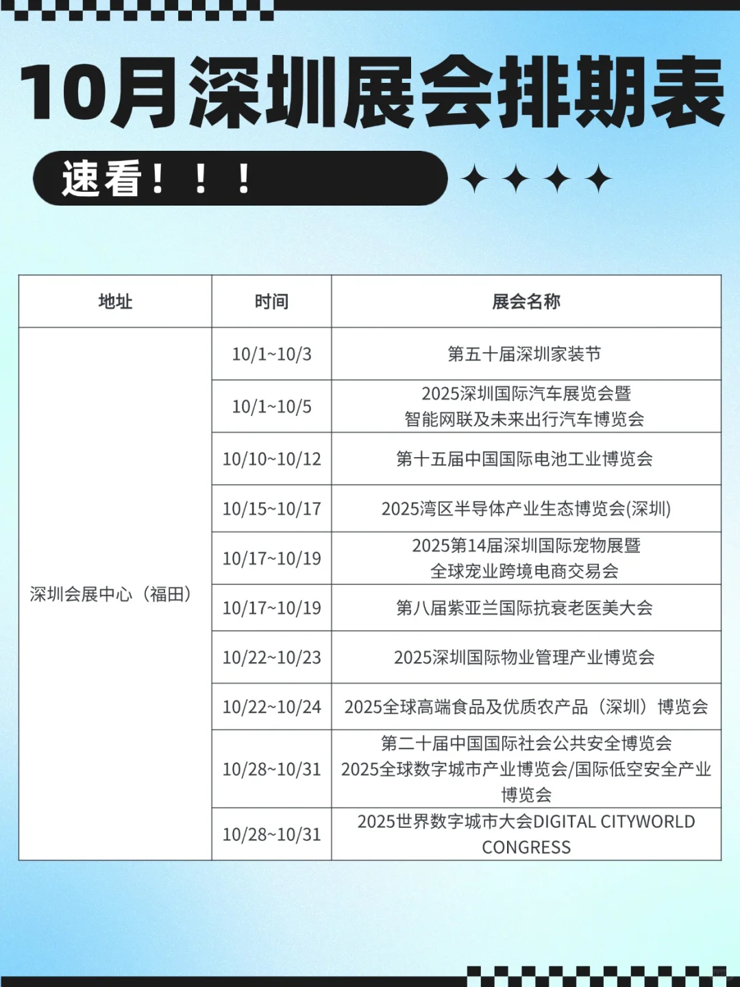 10月深圳展会排期超前发布！快来看去哪个！