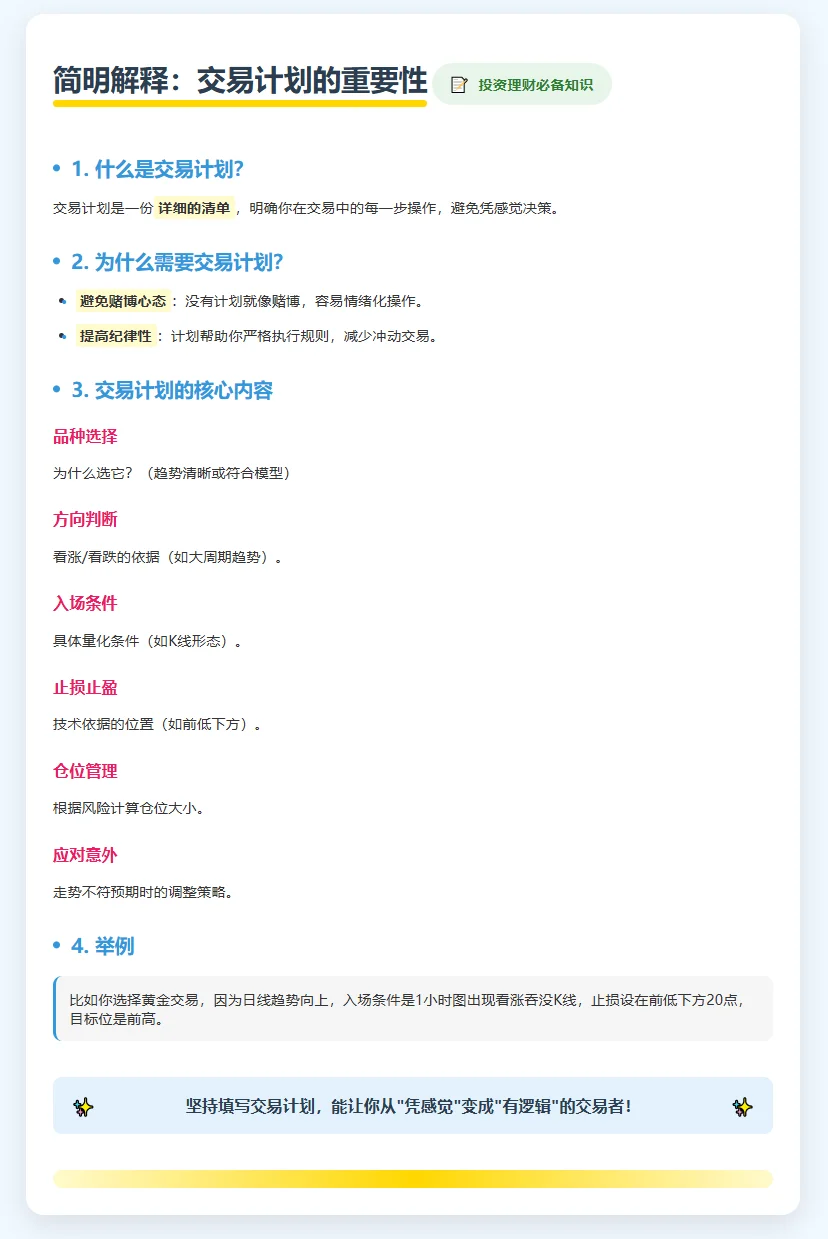 抄作业！一份保姆级交易计划清单