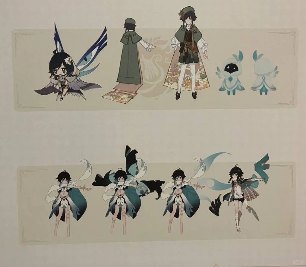 放出了超级多的原神角色设计图！