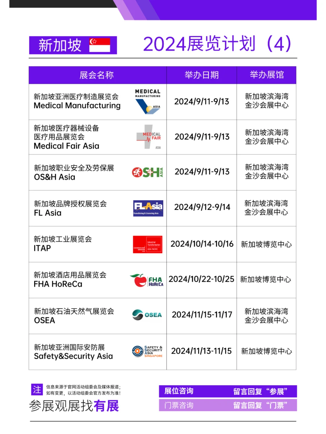 ??海外展会｜新加坡2024展会展览计划