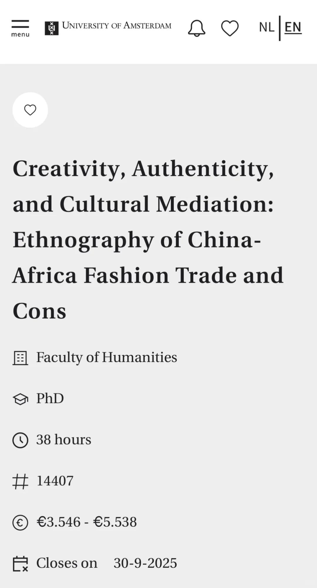 去阿姆斯特丹研究中国时尚产业（博士后）