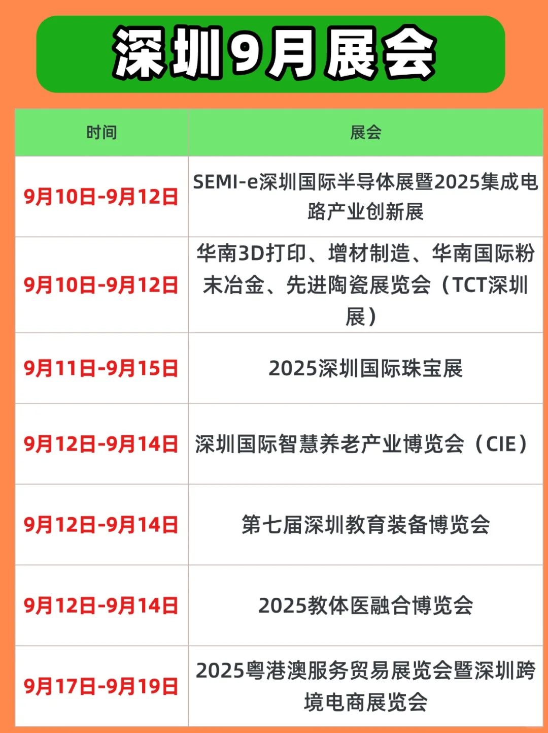 ?2025年9月，深圳展会目录一览表‼️（21场✅）