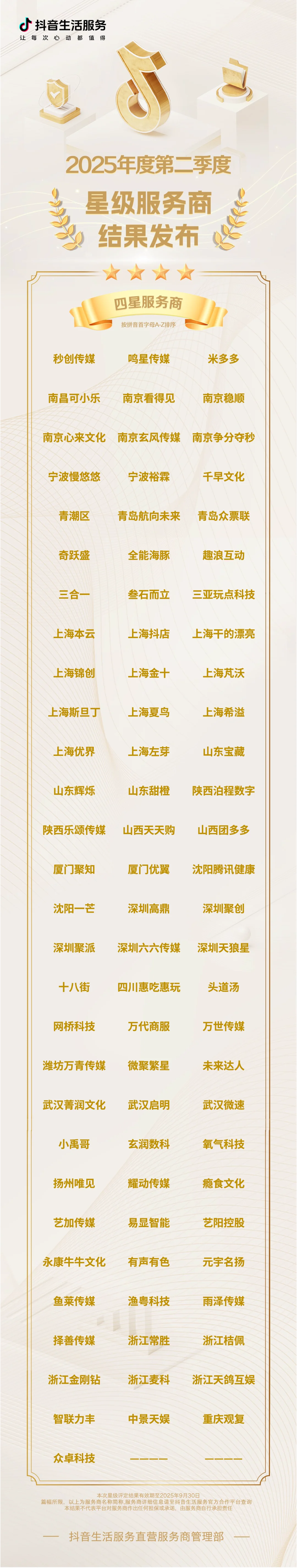 抖音本地生活Q2季度服务商变化?