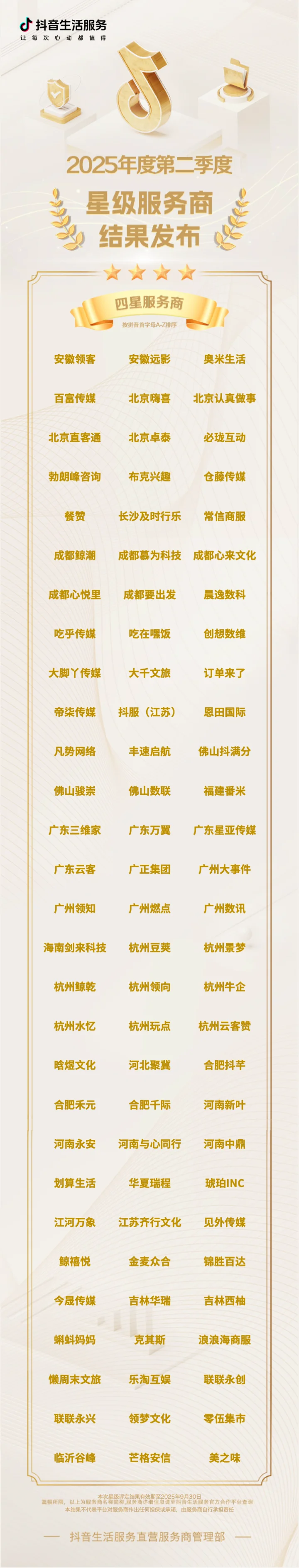 抖音本地生活Q2季度服务商变化?