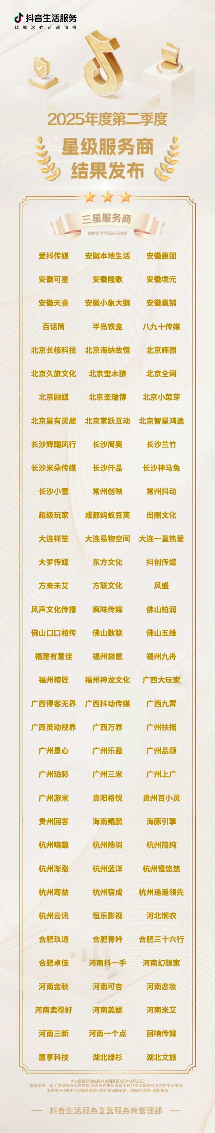 抖音本地生活Q2季度服务商变化?