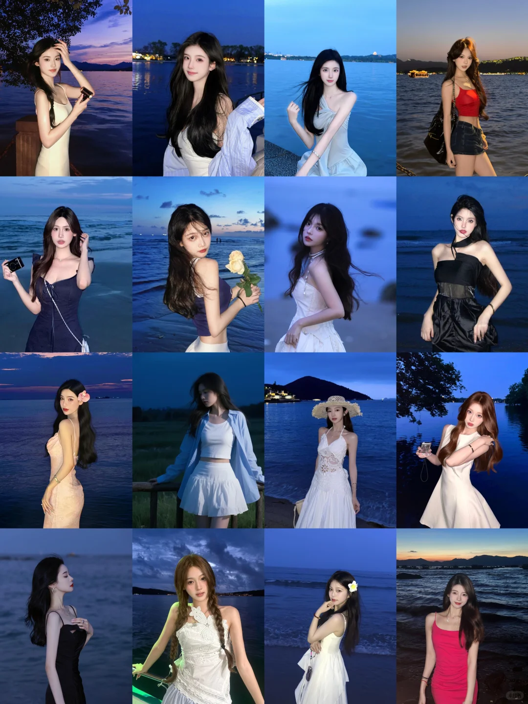 存一些海边蓝调时刻拍照姿势！！！