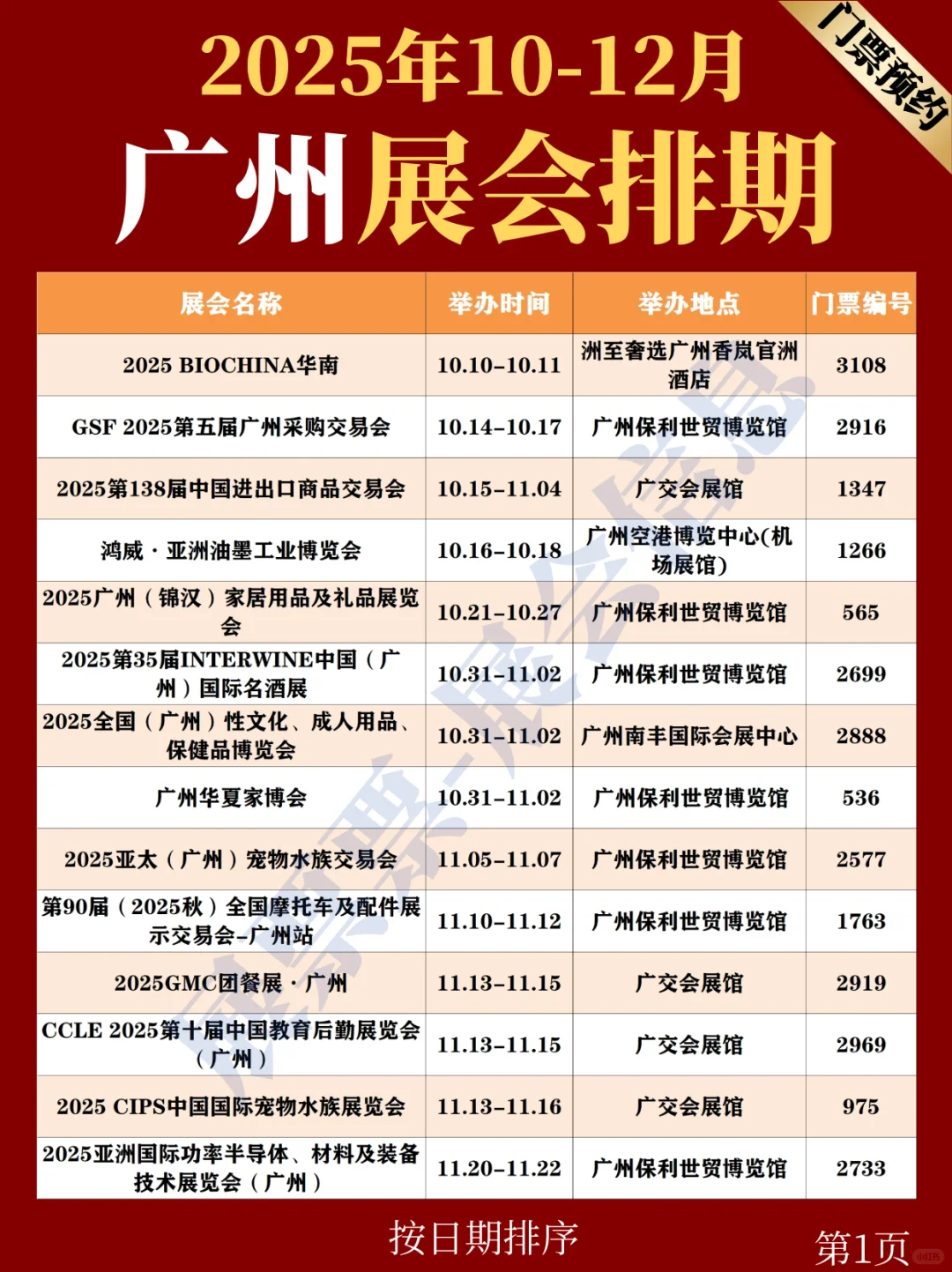 广州展会 | 10-12月份展会排期(门票预约)