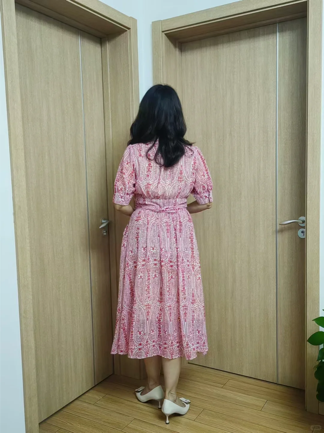 45+女人粉色花点连衣裙｜颜色就是心情