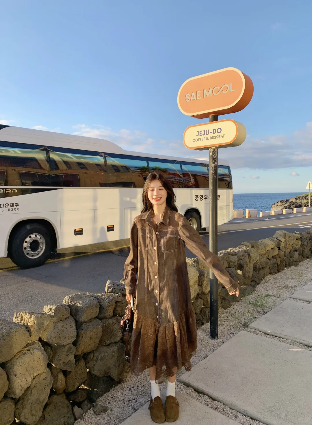 海边复古风｜棕色蕾丝裙的秋日氛围感穿搭