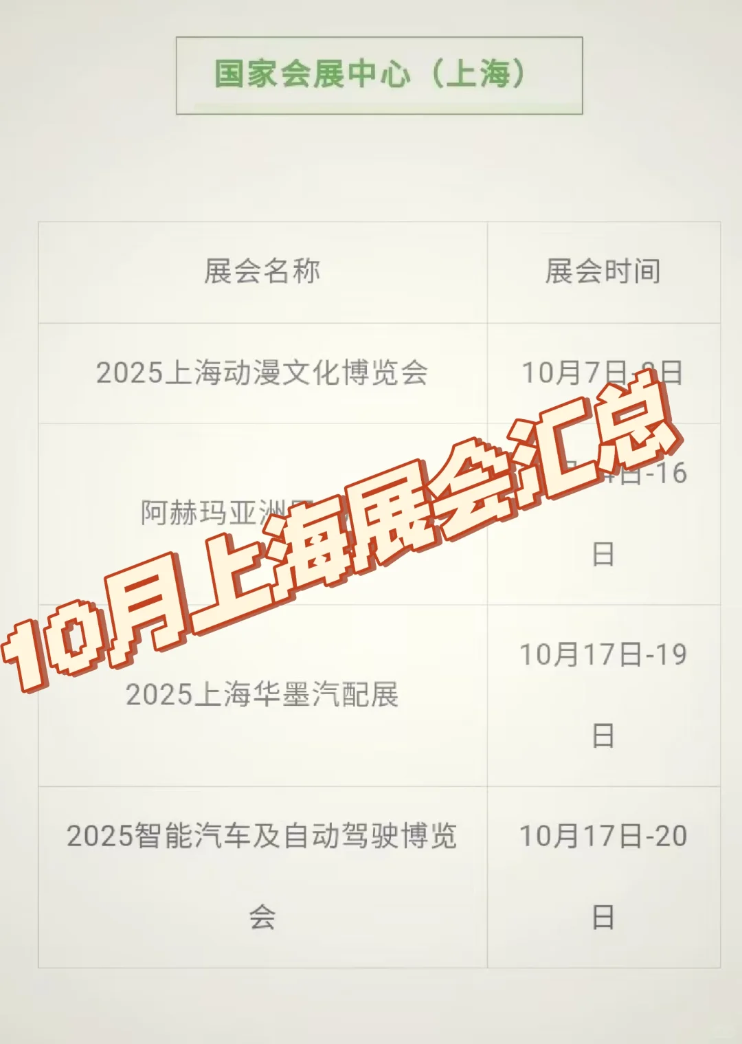10月上海展会汇总