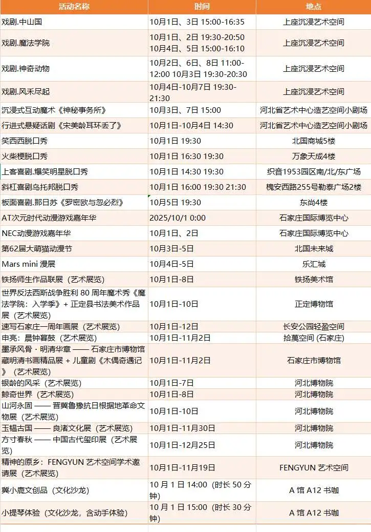 收藏❗爆肝?整理石家庄国庆120场活动